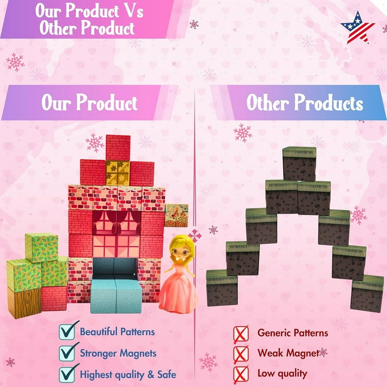 Pinxies Pink Magnetic Building Blocks For Girls 100PC Pink Magnetic Building ...