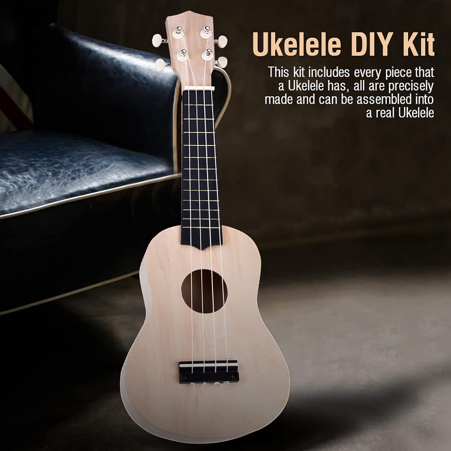 DIY Ukulele Kit, 21 Inch Basswood 4 String Guitar Build Your Own Ukulele Kit DIY Musical Instruments for Adults Beginners