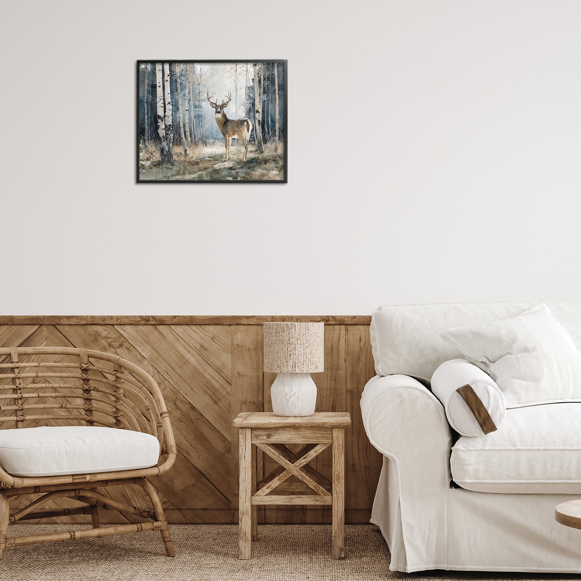 Stupell Industries Lone Stag in Birch Forest Black Framed Giclee Art, design by Franklyn Gregory