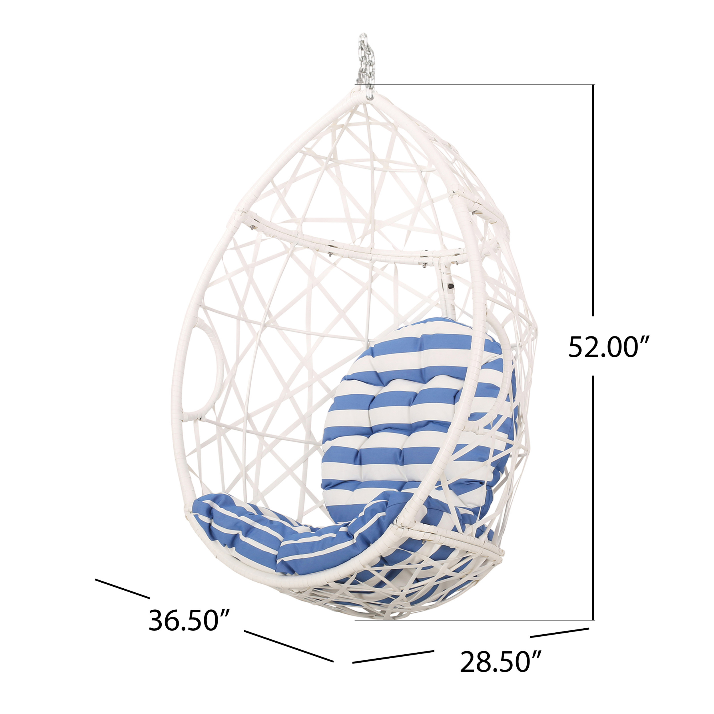Vienna Wicker Outdoor Hanging Egg Chair, White, White and Blue