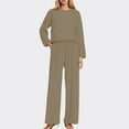 thumbnail image 2 of Womens Ribbed Knit Sets 2 Piece V Neck Long Sleeve Tops Elastic Wasit Wide Leg Pants Solid Color Lounge Sets Lightweight Loungewear Sets, 2 of 4
