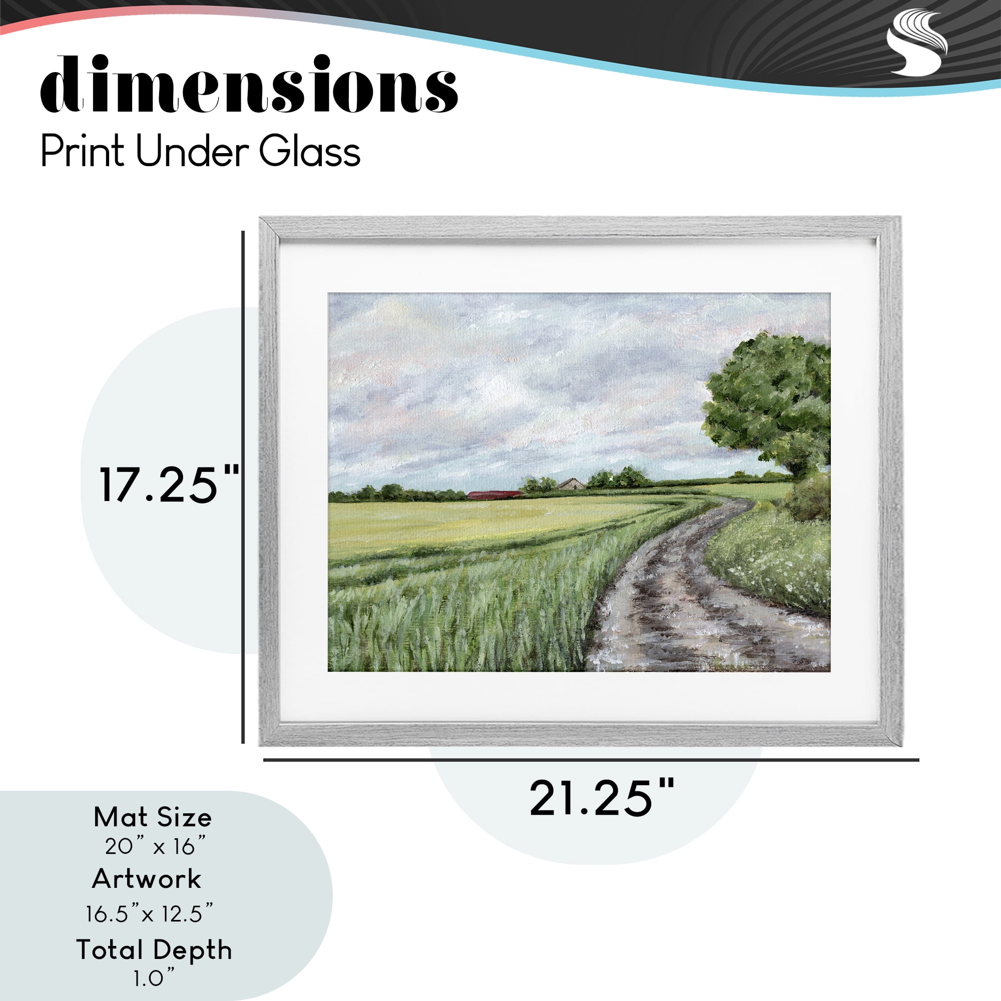 Winding Country Roads Gray Framed Print Under Glass, design by Leah Noel Art