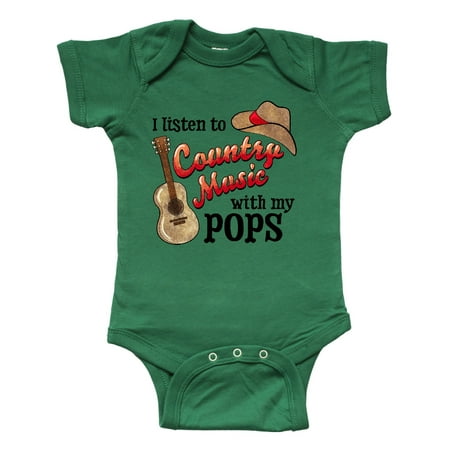 

Inktastic I Listen to Country Music with my Pops with Guitar and Hat Gift Baby Boy or Baby Girl Bodysuit