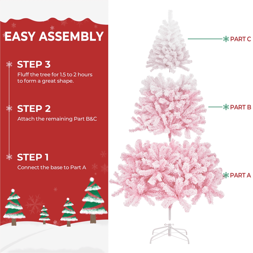 Alden Design 7.5Ft Flocked Artificial Christmas Tree with Foldable Stand, Pink Gradient