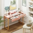 thumbnail image 5 of GYIIYUO Pink Modern Writing Desk with 2 Drawers, Office Desk with Glossy Curved Desktop, Computer Desk with Movable Stand for Bedroom Home Office, Pink and Gold, 5 of 11