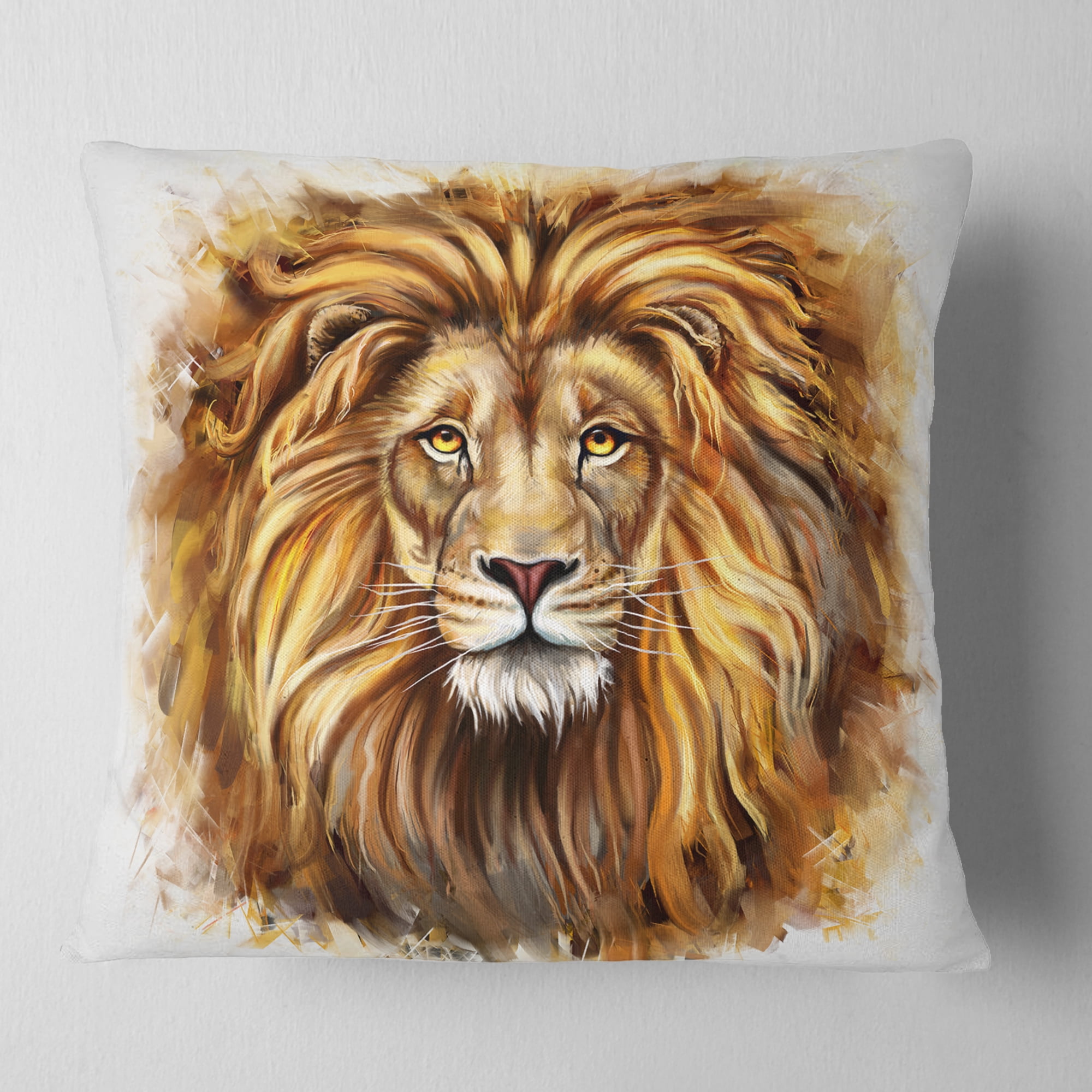 Designart Angry King of Forest - Animal Throw Pillow - 16x16