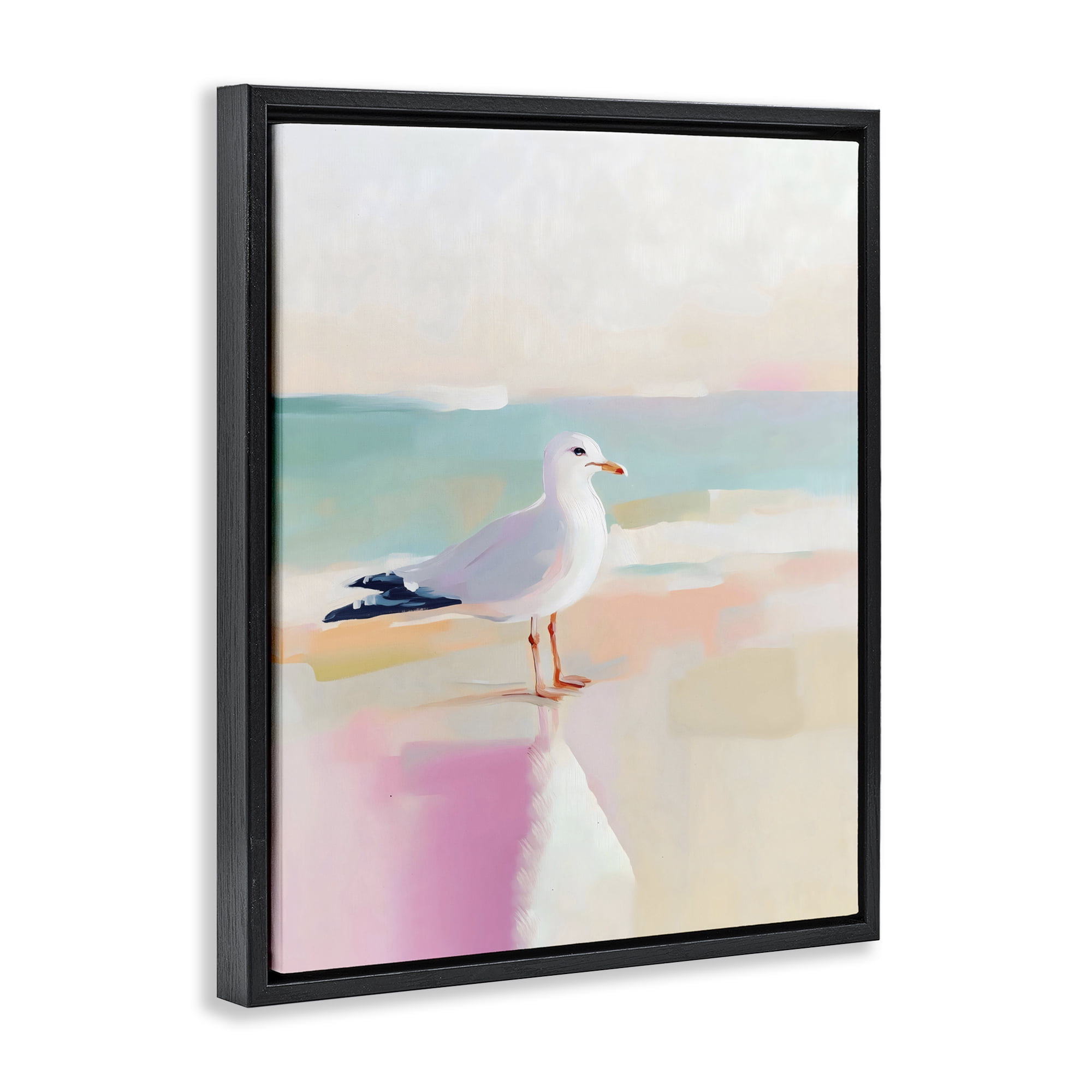 Stupell Industries Seagull Beach Tranquil Reflection Black Framed Floater Canvas Wall Art, design by The Prints Vibe