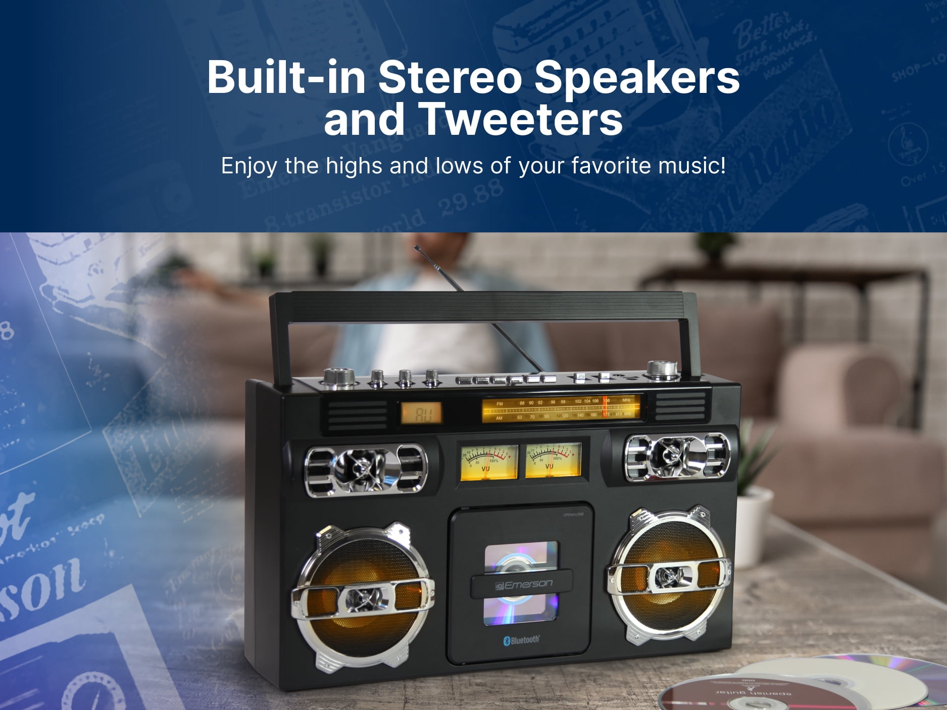 Emerson EPB-3004 Retro Portable CD Boombox with AM/FM Radio, Black
