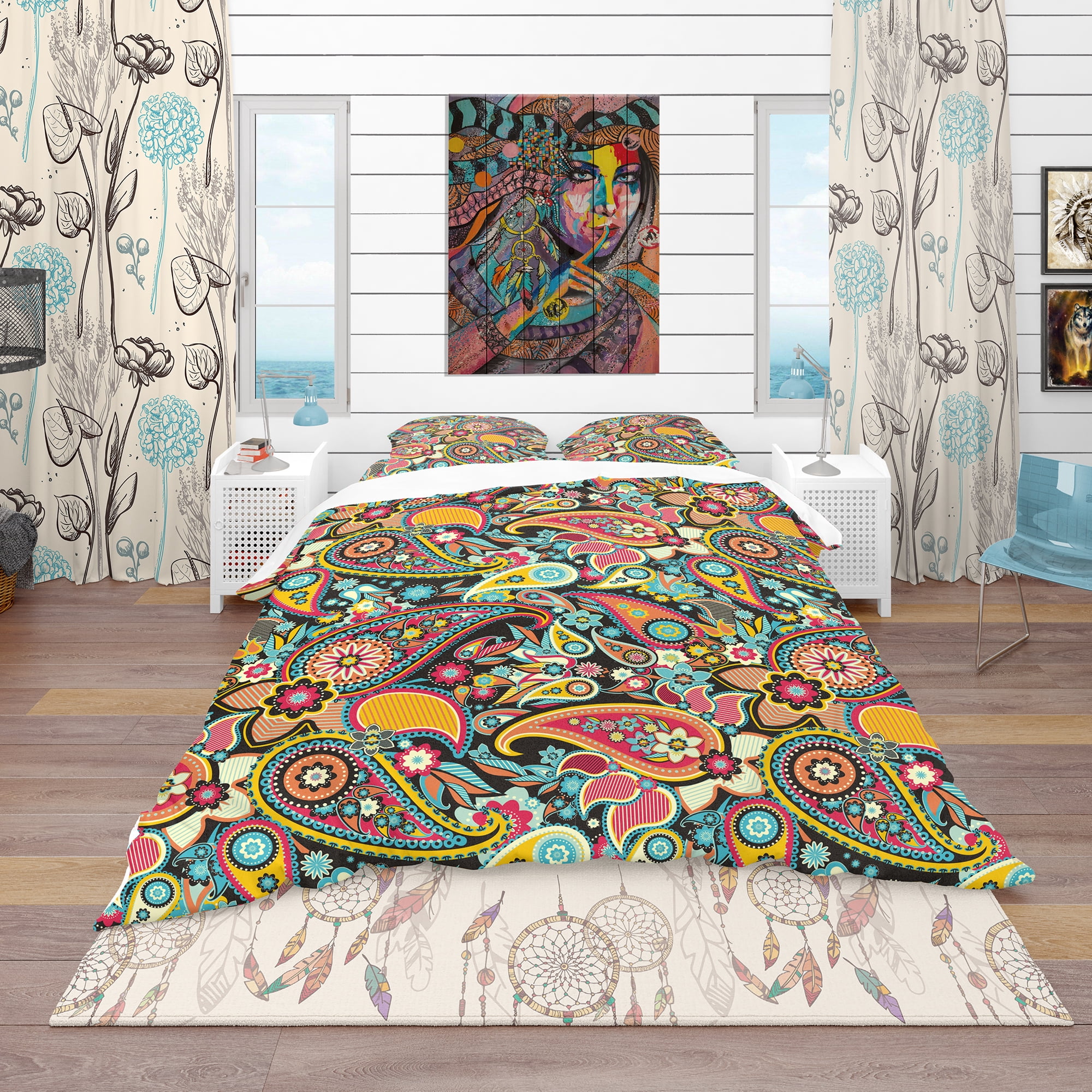Designart 'Traditional Asian Elements Paisley' Bohemian & Eclectic Duvet Cover Set