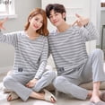 thumbnail image 1 of Conjuntos de Pijamas de algodón 100% para parejas, ropa de dormir cómoda de talla grande para Otoño e Invierno, 1 of 4