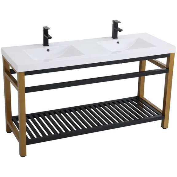 60 inch Double Bathroom Metal Vanity in Golden Black