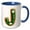 Blue/White, variant on 3drose, Cute St Patricks Day Image of Cookie Monogram Initial J, 11oz Mug