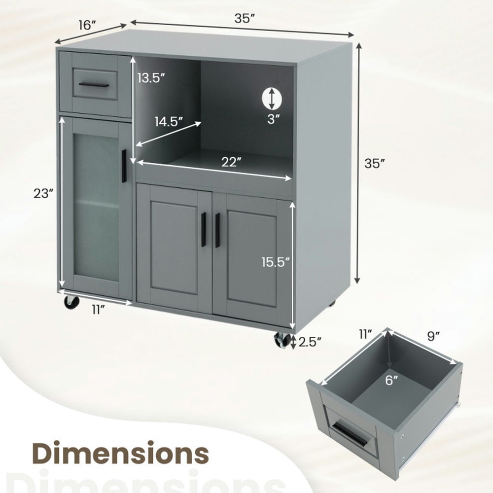 Finihen Kitchen Storage Cabinet, Buffet Sideboard, Rolling Kitchen Island with Wheels Drawer and Glass Door Cabinet, for Dining Room, Kitchen, Living Room, Gray Finihen Kitchen Storage Cabinet, Buffet Sideboard, Rolling Kitchen Island with Wheels Drawer and Glass Door Cabinet, for Dining Room, Kitchen, Living Room, Gray