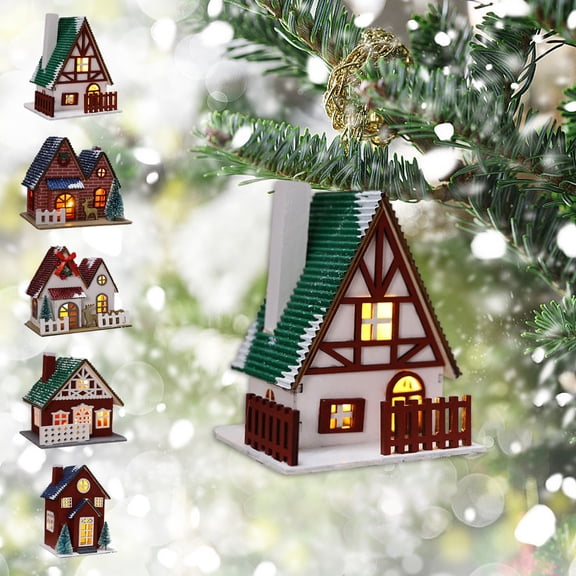 Adorno de resina para la casa de la villa navideña - 5,12x3,94 pulgadas de PVC multicolor decoración navideña para mesa, repisa y estantería