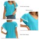 thumbnail image 4 of Camisa de manga con volantes Dolman Cuello en V Color puro Elástico Suelto Transpirable Top de verano para mujer Azul L, 4 of 5
