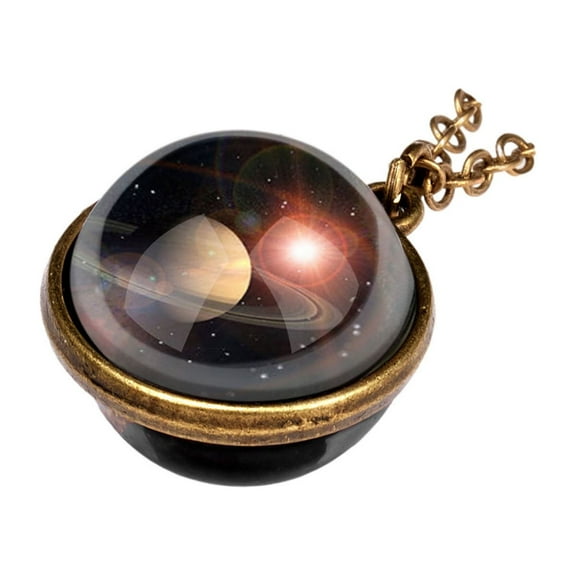 Jewelry VerPetridure Necklace Luminous Double-sided Dome Planetary Necklace Pendant Luminous Double-sided Ball Universe Couple Chain Luminous Souvenir Couple Necklace