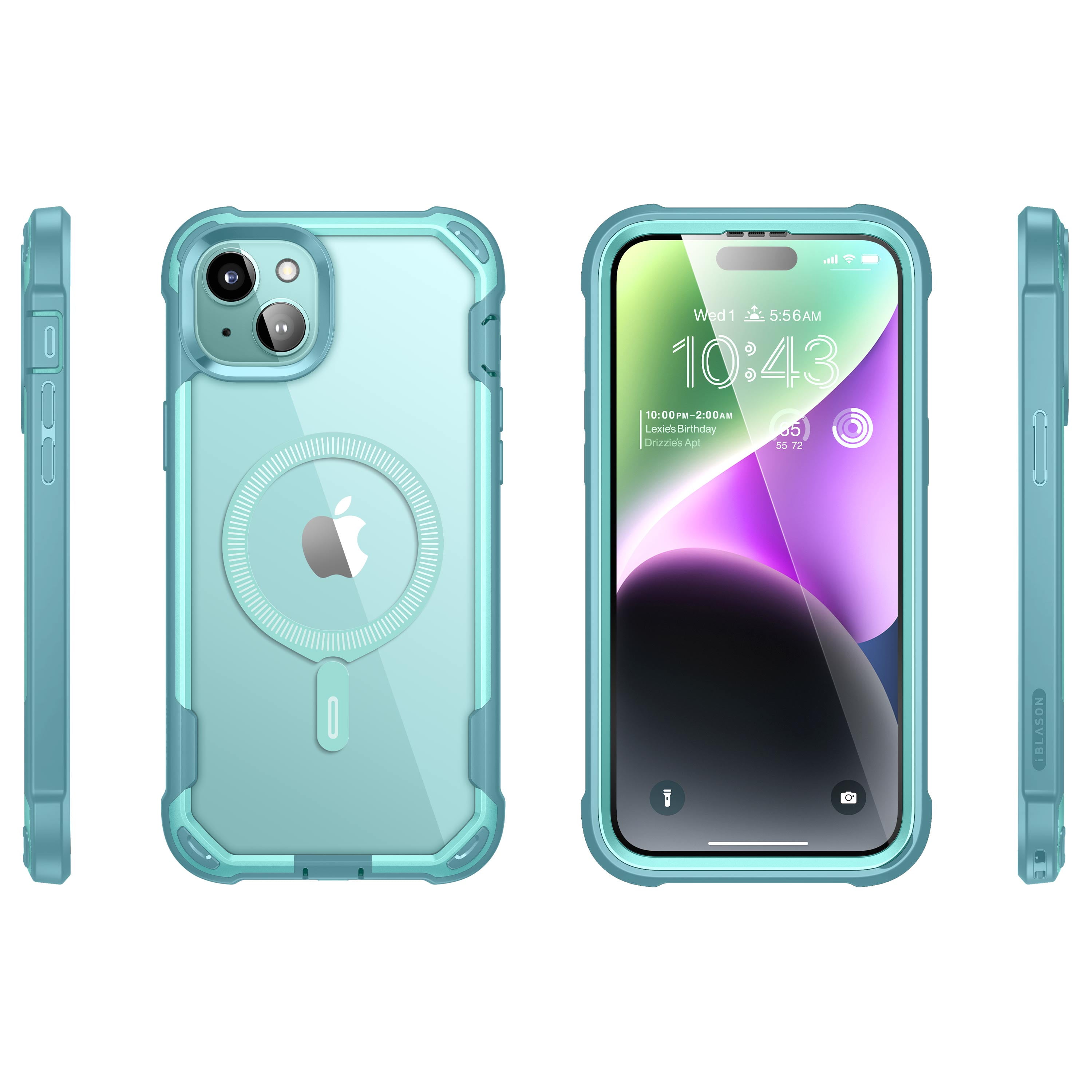 i-Blason AresMag for iPhone 15 Plus Case [6.7 inch], [MagSafe Compatible] Full-Body Dual Layer Anti-Slip Shockproof Rugged Clear Bumper Case with Built-in Screen Protector (SeaFoam)