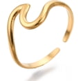thumbnail image 1 of 2 Anillos de puño con forma de ola marina chapados en oro de 18 quilates, anillos abiertos, anillo de nudillo personalizado para mujer, joyería delicada y moderna, talla 7 (17,9 mm)., 1 of 4