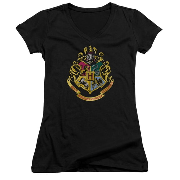 Harry Potter - Hogwarts Crest - Juniors Cap Sleeve V-Neck Shirt - Medium