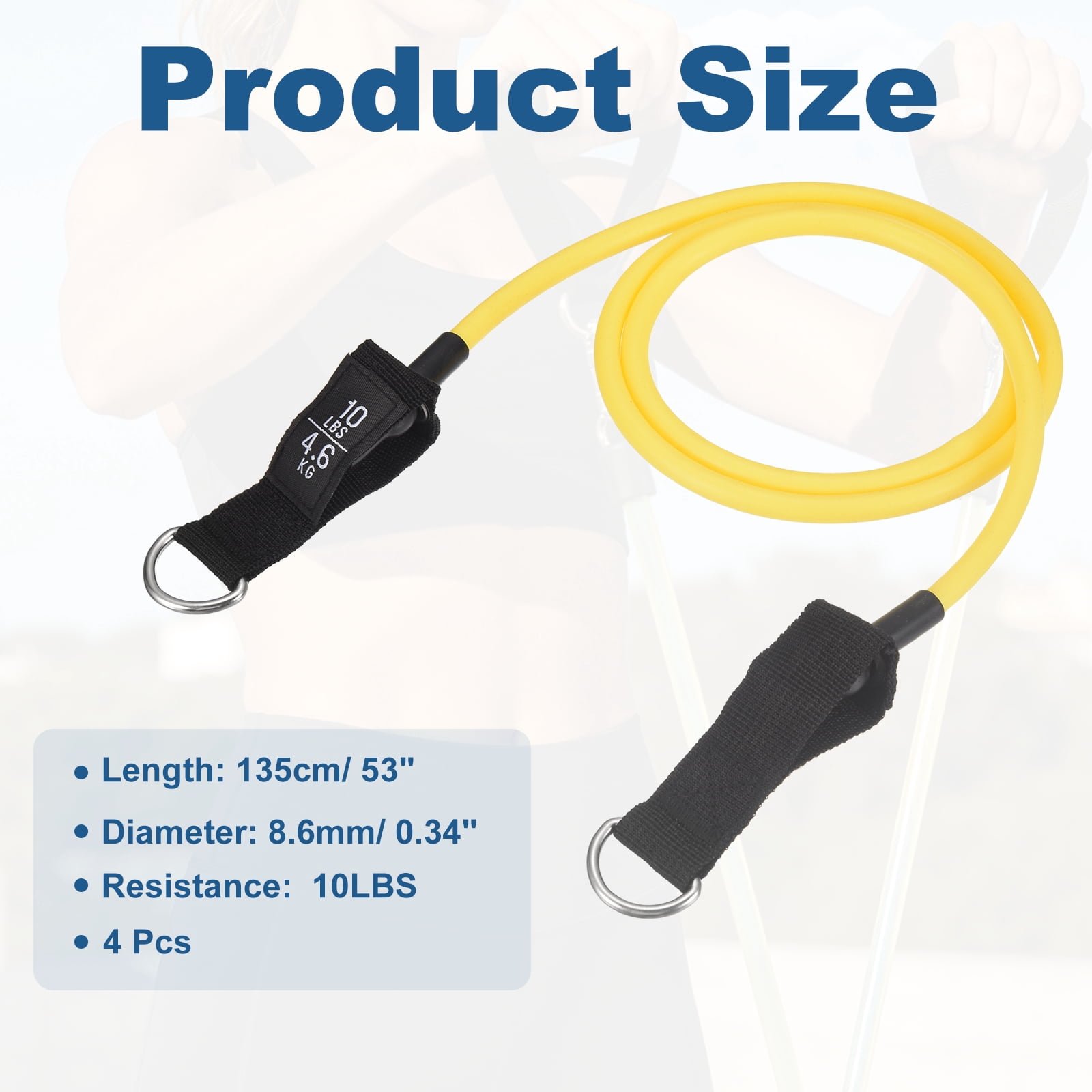 Resistance Tube Band, Exercise Bands with Handles Stretch 10Lbs & 4 PCS & Latex & Yellow, Fitting for (Men/Women/Fitness/Strength Training/Gym Equipment/Work Out/Outdoor/Indoor)