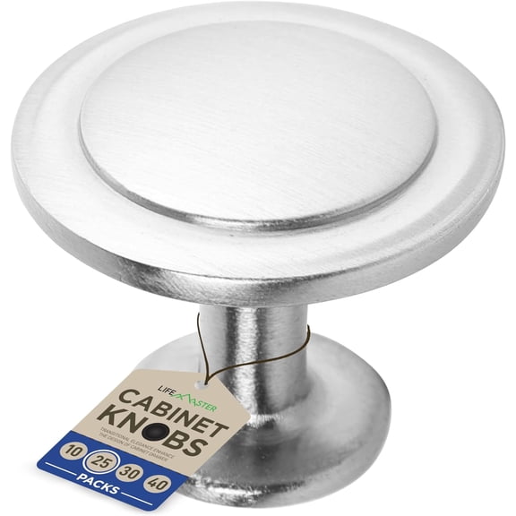 25pcs Brushed Nickel Cabinet Knobs – 1-1/4” Modern Drawer Pulls, Durable Zinc Alloy Handles with Short & Adjustable Screws for Kitchen, Dresser, Cabinets