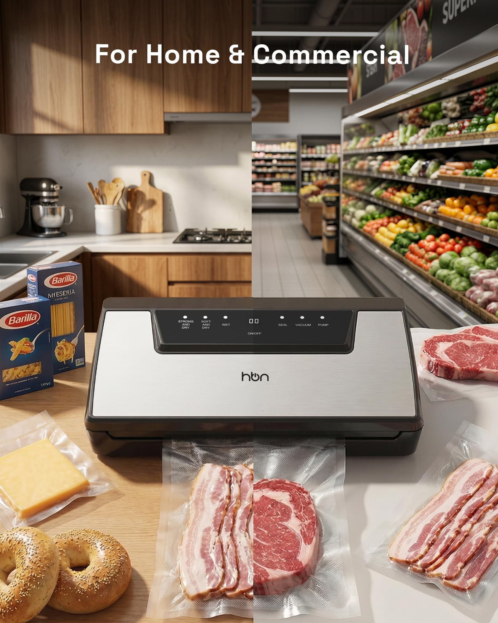 HBN Vacuum Sealer Machine, 80Kpa Automatic Vacuum Sealer Built-in Cutter & Bag Storage,Food Storage Vacuum Sealer with 1 Bag Roll & 20 Bags