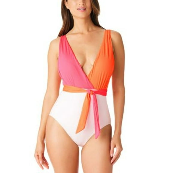 Sanctuary WHITE MULTI Colorblocked Tie-Front One-Piece Swimsuit, US Medium