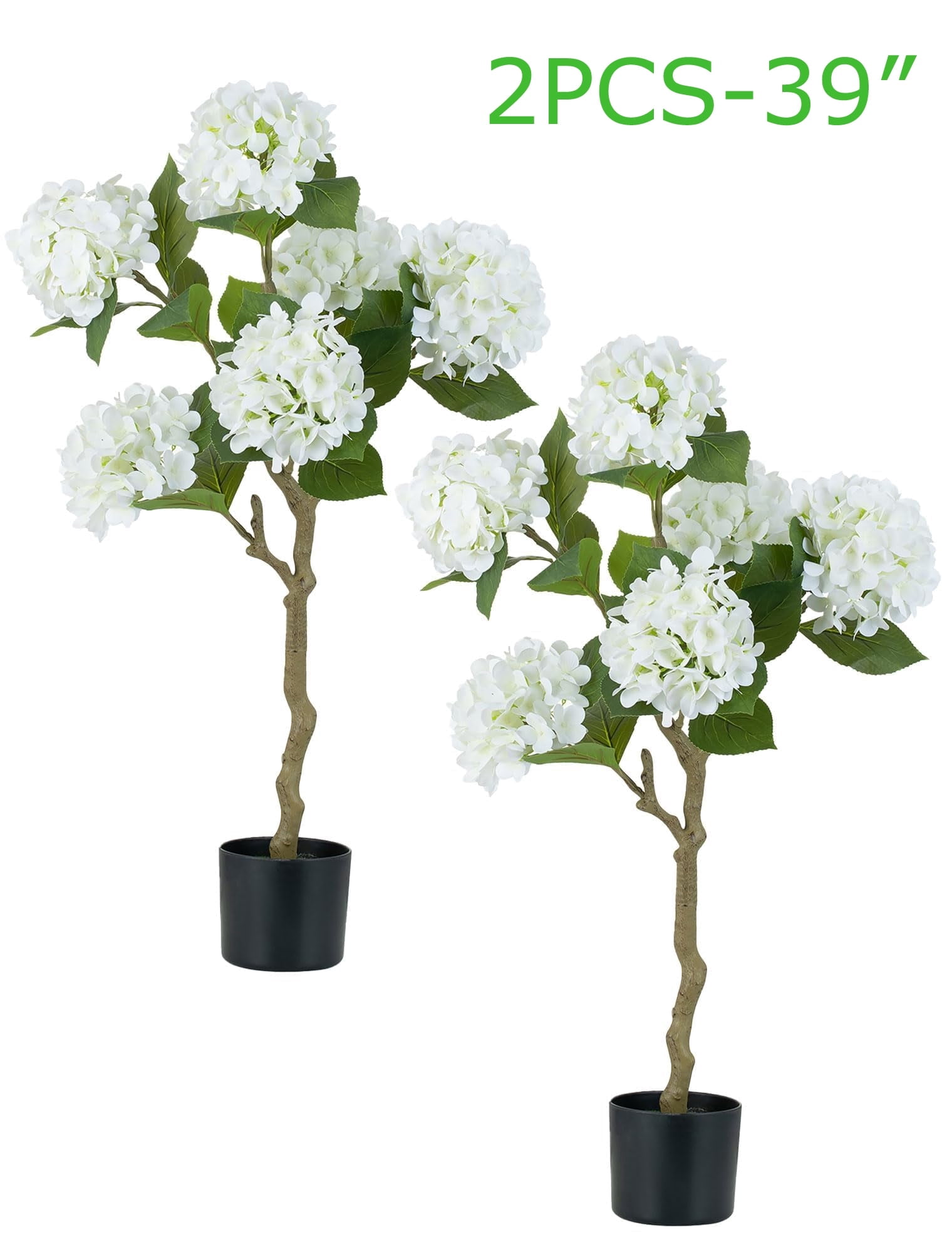 Nuptio 2 Pack Artificial Hydrangea Tree,  Faux Flower Plants for Floor Indoor Outdoor Front Porch Patio Entrance Decor 39"