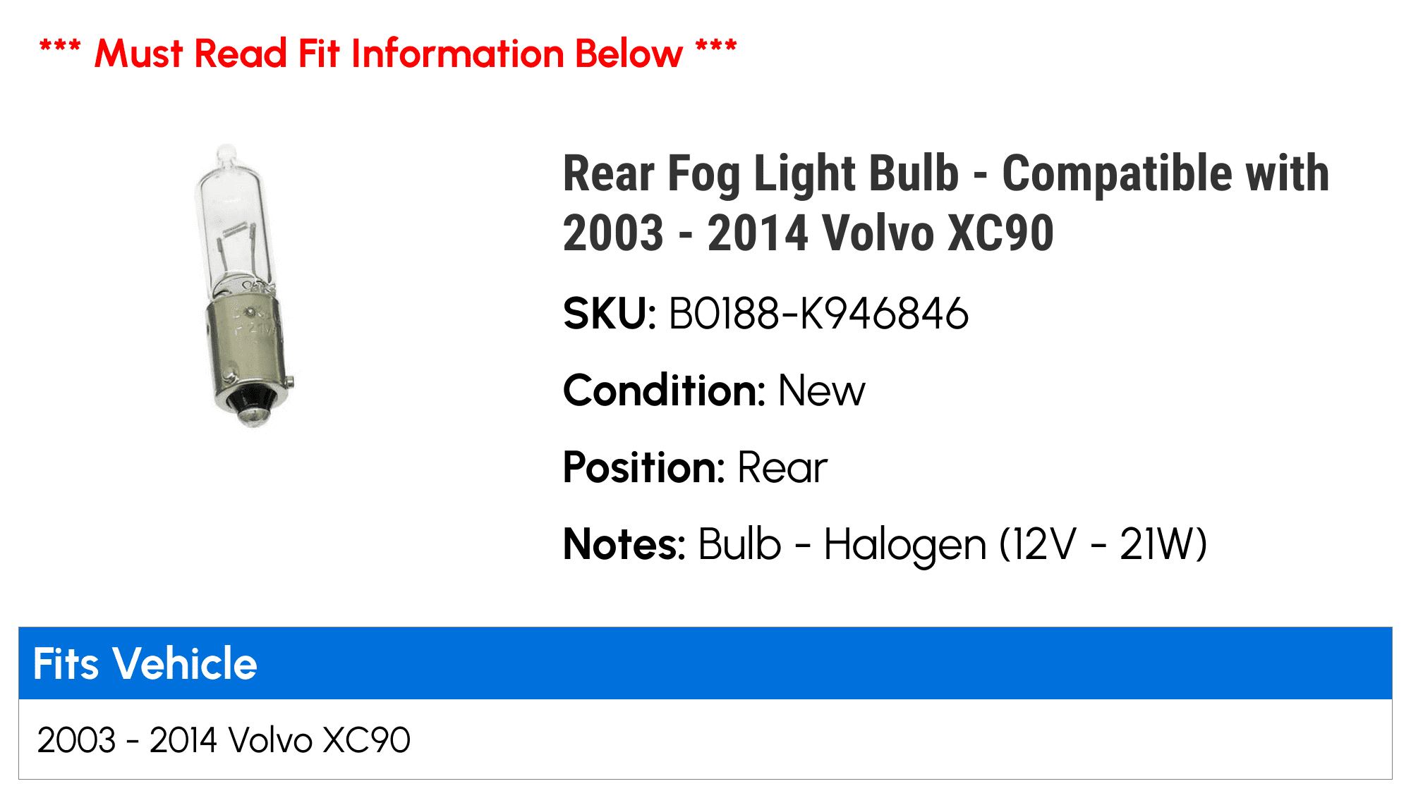 Bruce & Shark Left Rear Tail Fog Light Reflector 8693009 Pour