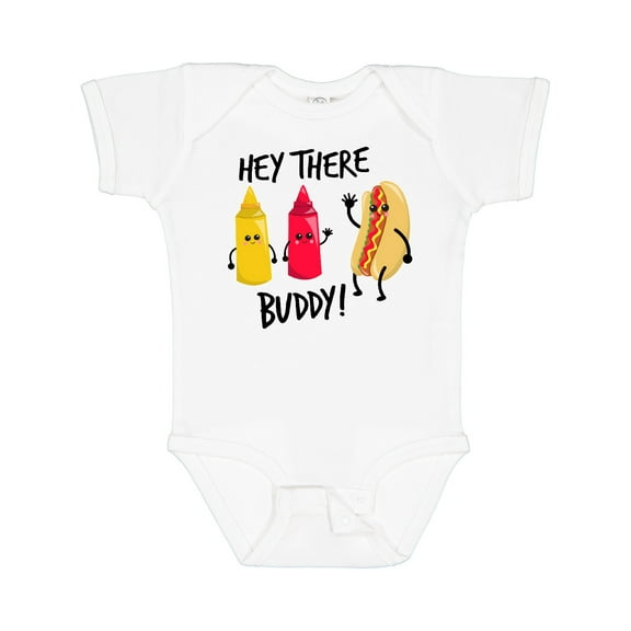 Inktastic Hey There Buddy with Ketchup Mustard and Hot Dog Boys or Girls Baby Bodysuit