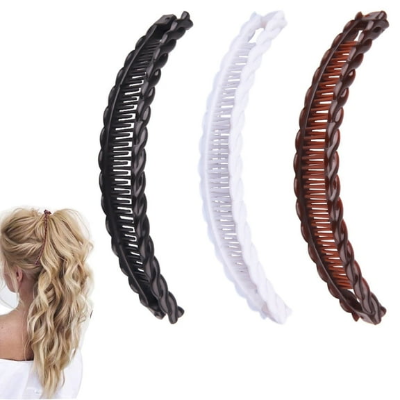 Tutuviw 3Pcs Banana Hair Clips for Women,Non-Slip Large Hair Claw Clips,Classic Double Combs Hair Accessories for Thick Thin Fine Straight Curly Long Short Hair (Brown&Black&White)