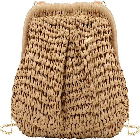 LAMIRO Straw Dumpling Clutch Purse, Summer Vacation Beach Crossbody Bag for Women, Raffia Wicker Rattan Woven Clutch