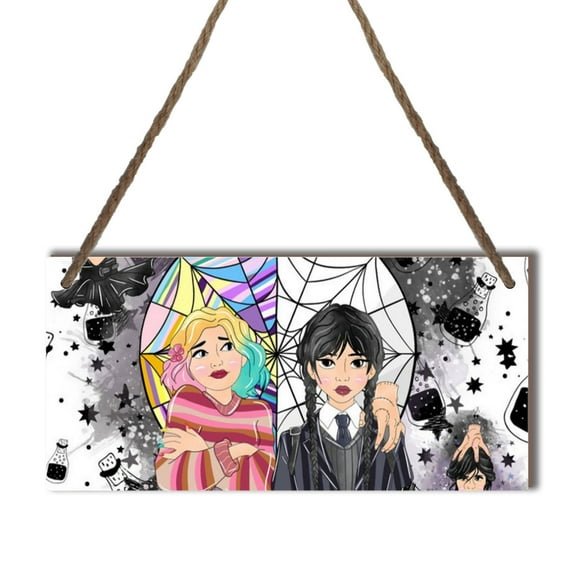 Wednesday Wooden Sign Square Wooden Door Panel Decoration 10.8x3.9 Inch Home Wooden Sign Wall Sign Home Window Door Decoration