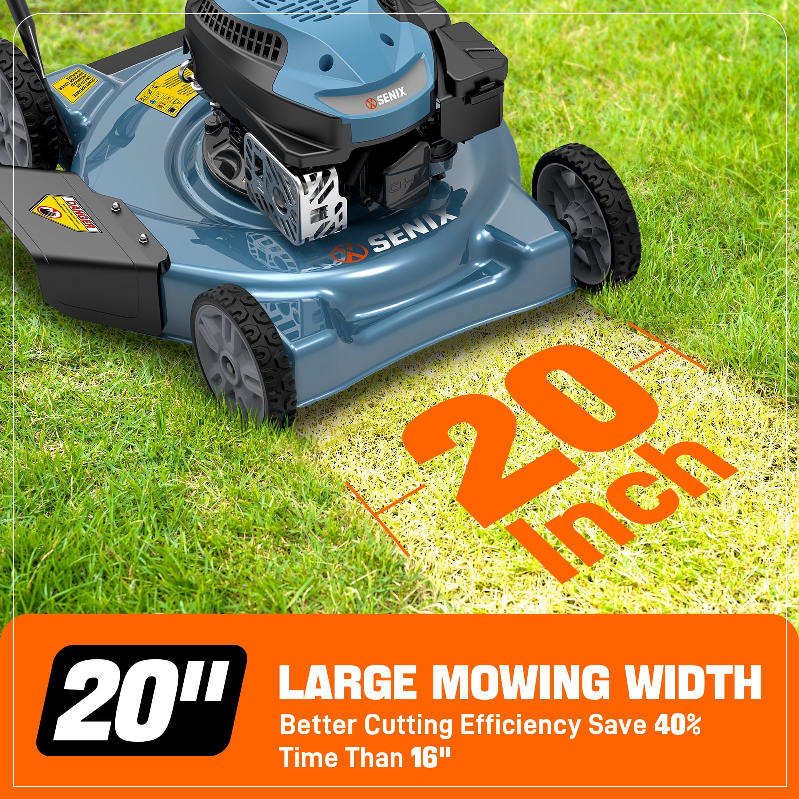 SENIX 20in 144cc 4-Cycle Rear Wheel Drive Gas Lawn Mower – Steel Deck Side Discharge