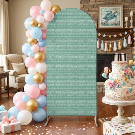 Green White Pixels Arch Backdrop Covers 7.2 FT Modern Contemporary Abstract Boho Stretchy Fitted Arched Stand Covers Party Arch Stand Cover Photo Booth for Wedding Birthday Decor