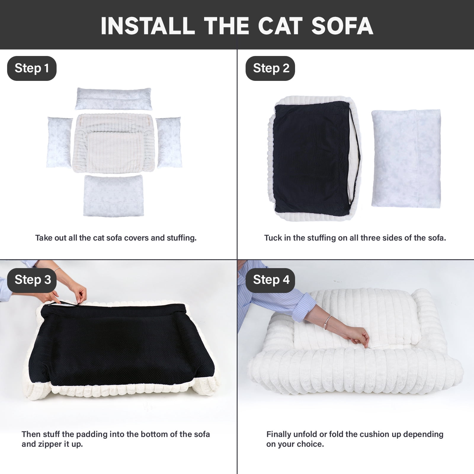 WATANIYA Sofa Couch Bed with Washable Cushion for Cosy Soft Small Dog and Cat,Cream White