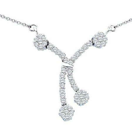 14K White Gold 0.50ctw Fancy Sleek Pave Diamond Fashion Bridal Flower Necklace