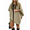 thumbnail image 2 of Women'S Open/ Front Cardigan Solid Color Poncho Cape Plus Size Knit Wraps for Fall Winter Khaki One size, 2 of 9
