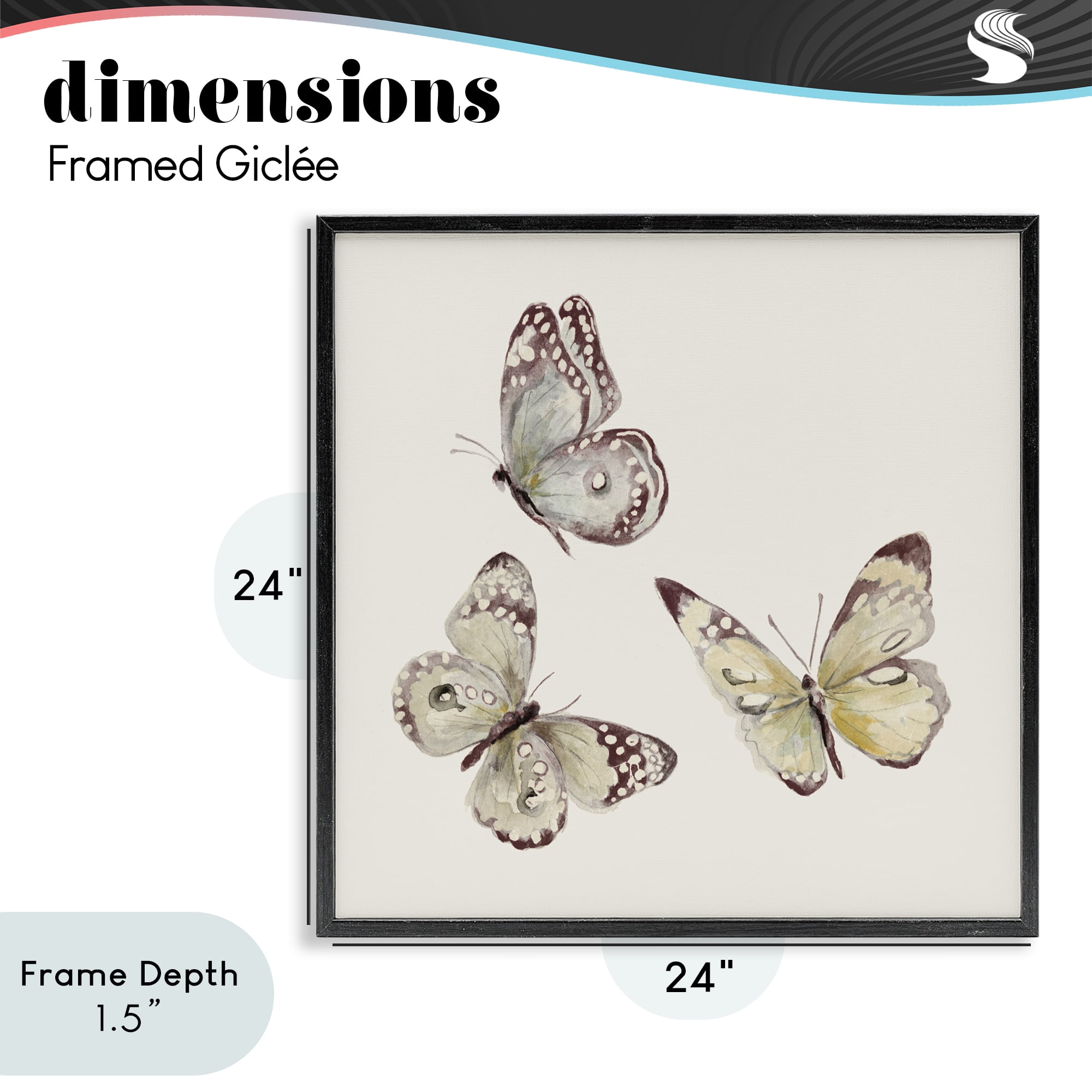 Stupell Industries Isolated Butterflies on Beige Black Framed Giclee Art, design by Patricia Pinto
