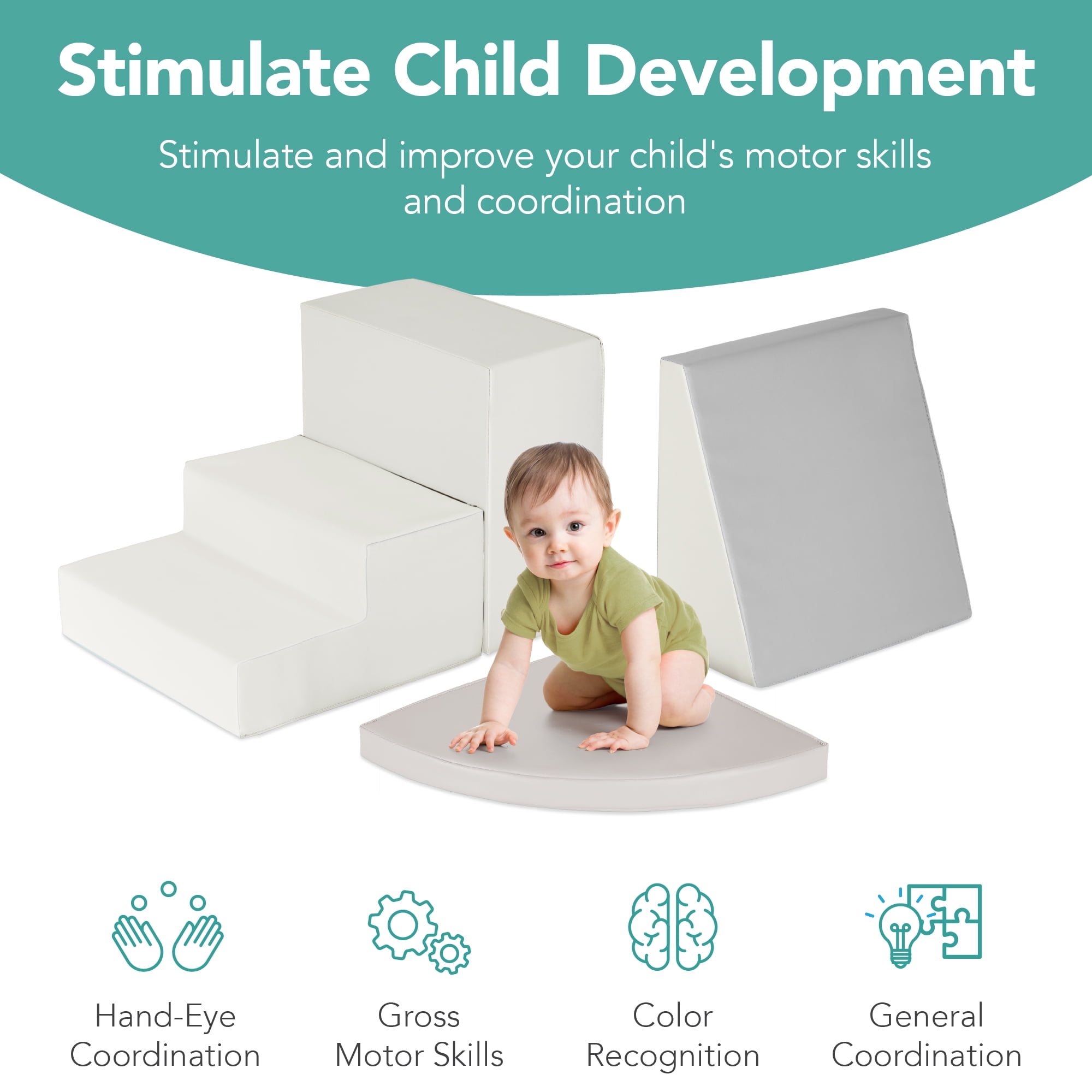 Best Choice Products Soft Foam Climbing Blocks for Toddlers, 4-Piece Play Set, Easy-Clean Vinyl - Neutral