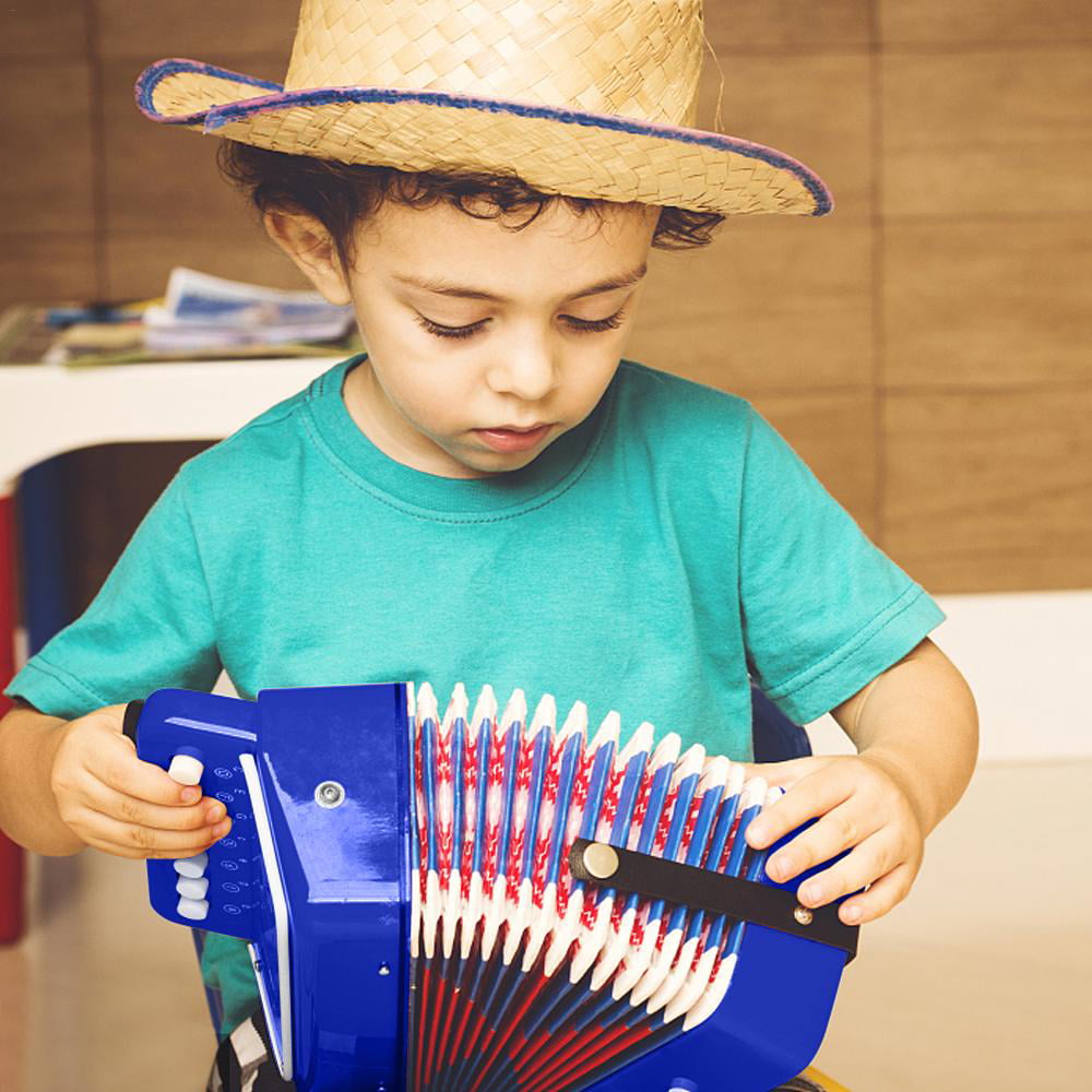 BRLUCKY Home 7-Key 2 Bass Kids Accordion Childrens Mini Musical Instrument Easy to Learn Music Blue 3-7 Days Delivery 