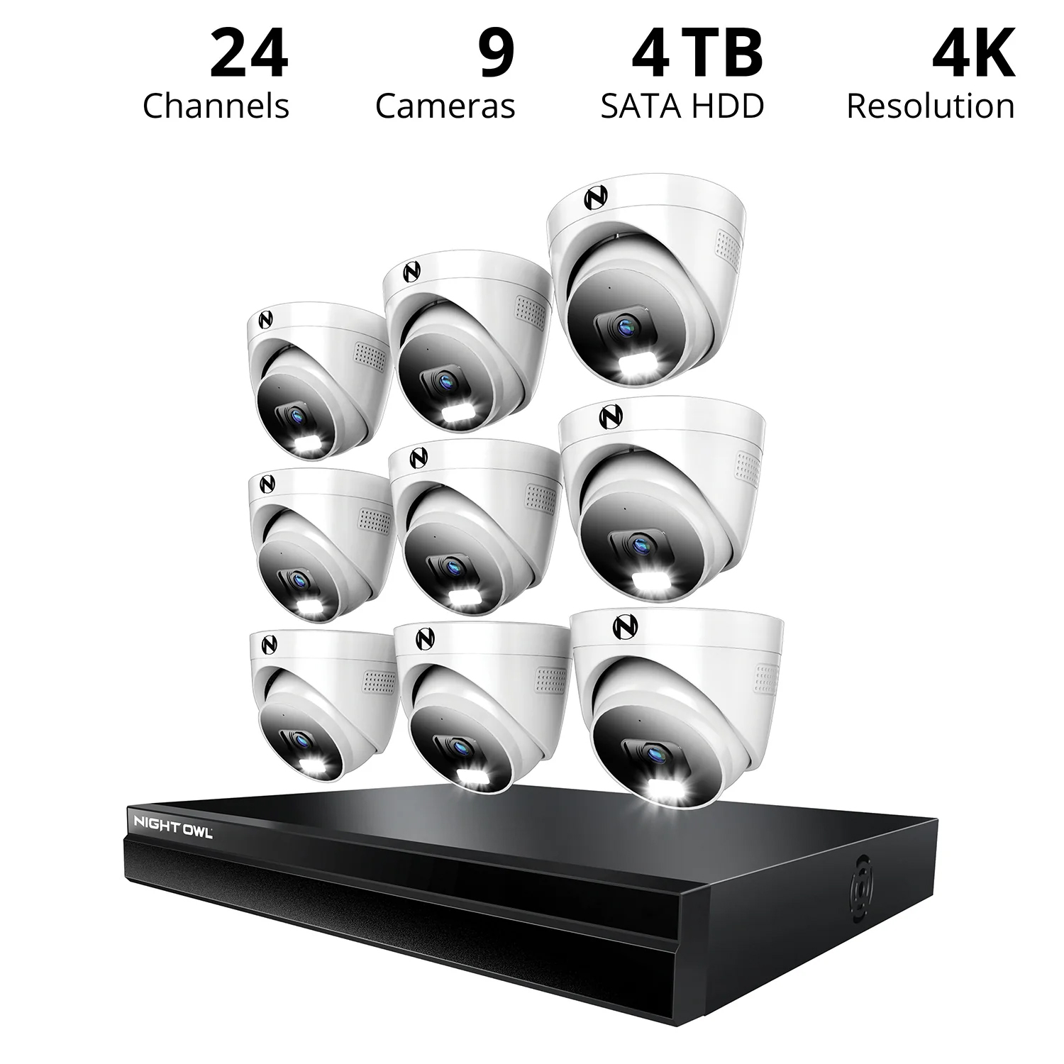 Night Owl 24 Channel NVR Security System with 4TB Hard Drive and 9 Wired IP 4K Resolution Dome Cams