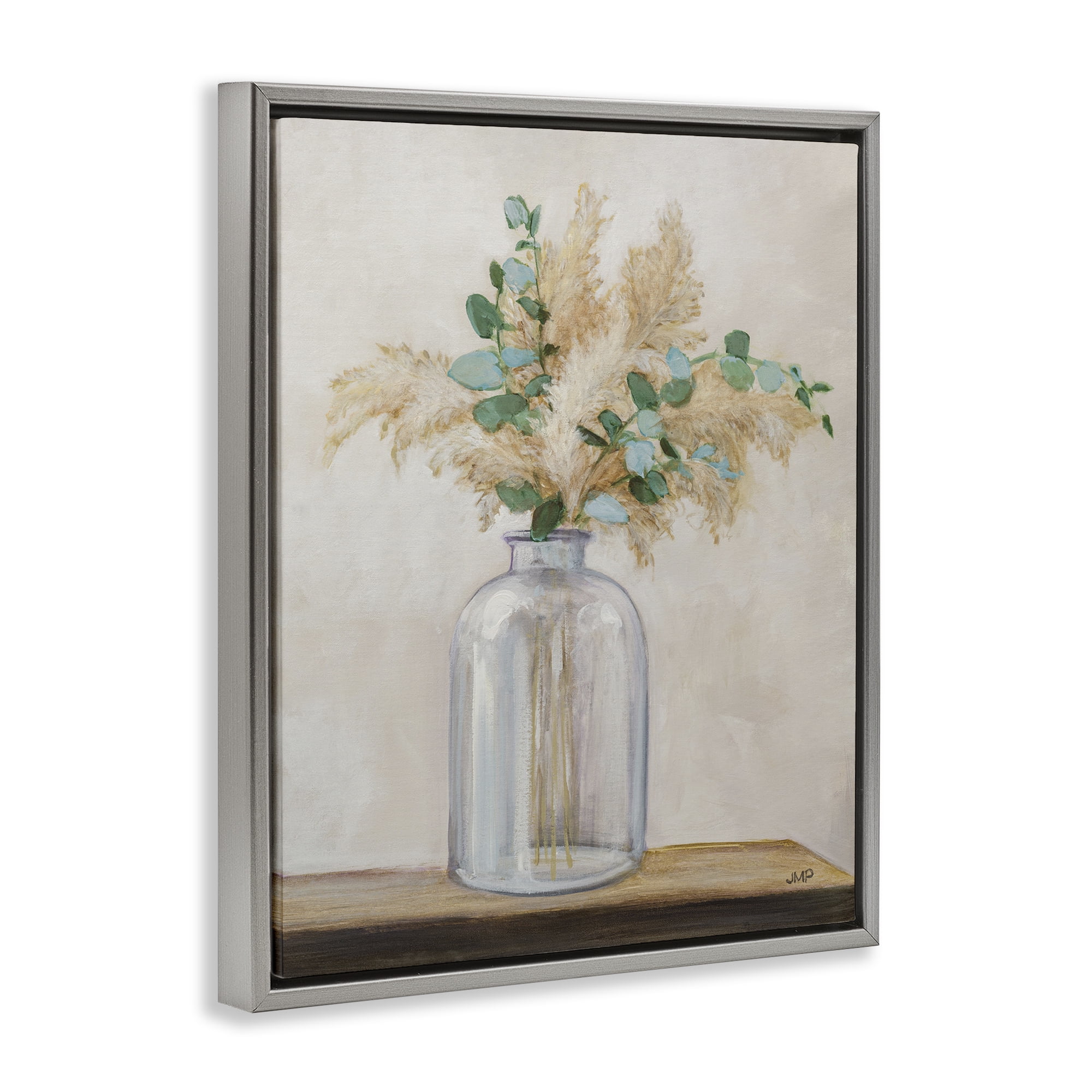 Stupell Industries Eucalyptus Herb Vase Botanical & Floral Painting Gray Floater Framed Art Print Wall Art, 25 x 31