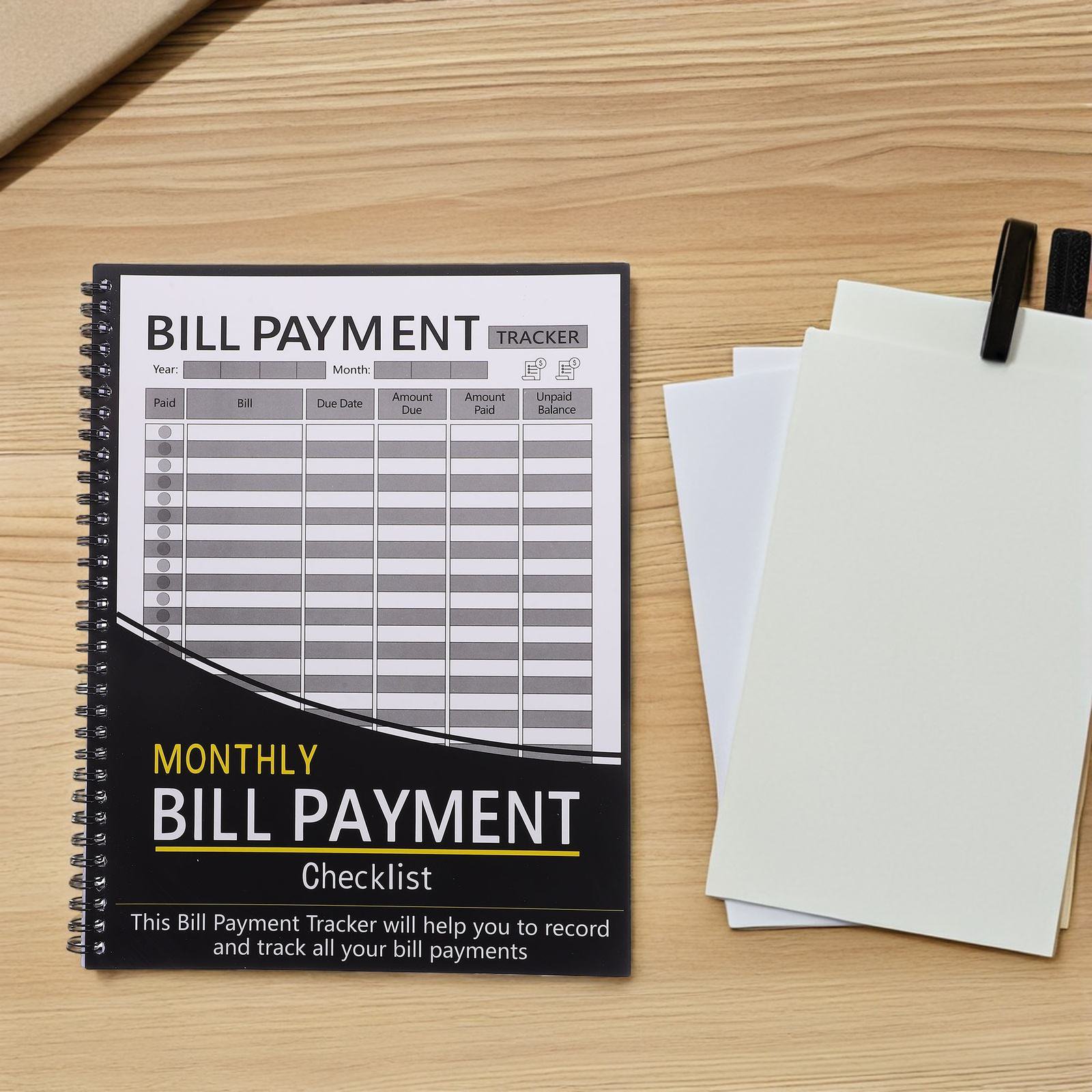 YUNLIGHTS 2pcs Monthly Bill Planner Notebook, Black Paper Budget Tracker Book