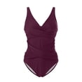thumbnail image 5 of CAICJ98 One Piece Womens Swimsuit Criss Cross Back Color Block Print Bathing Suits Athletic Modest Swimwear Dark Purple,2XL, 5 of 5