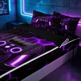 thumbnail image 2 of meiyoeat Gradient Gamepad Zipper Twin Comforter Sets with Fitted Sheet and 2 Pillowcases for Boys Gamers, Neon Honeycomb Purple Gaming Zipper Bedding Set, Black Reversible, 2 of 6