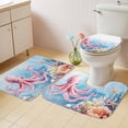 thumbnail image 4 of Pink Octopus Bathroom Rugs Set Nautical Watercolor Ocean Octopus Starfish Coral Seashell Non Slip Absorbent Bath Mats 3 Piece Set with Bathroom Rug, U-Shaped Floor Mat, Toilet Seat Cover Small Size, 4 of 9