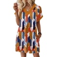 thumbnail image 2 of Women's Floral Print V-Neck Short Sleeve Casual Pullover Dress with Pocket, Summer Dress Comfortable Loose Fit, Fashionable Ladies Clothing,Orange,L, 2 of 8