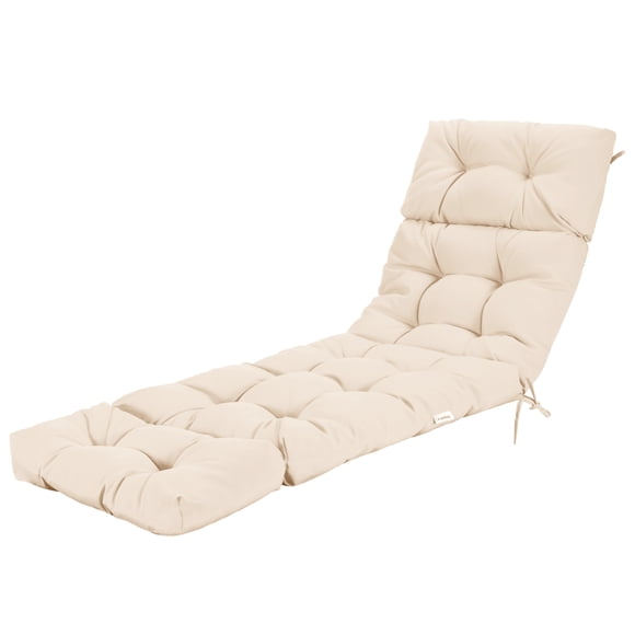 Patiojoy Patio Chaise Lounge Cushion Recliner Quilted Thick Padded Seat Cushion w/Ties Beige