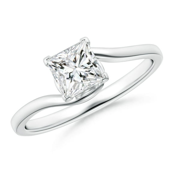 Angara Natural Diamond Ring - Solitaire Princess-Cut Diamond Bypass Engagement Ring in Platinum for Women (Ring Size = 3)